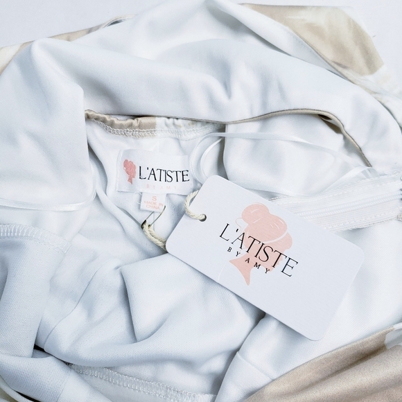 NWT L'atiste Sleeveless Bodycon Dress Asymmetrical Hem Ivory - Picture 11 of 12